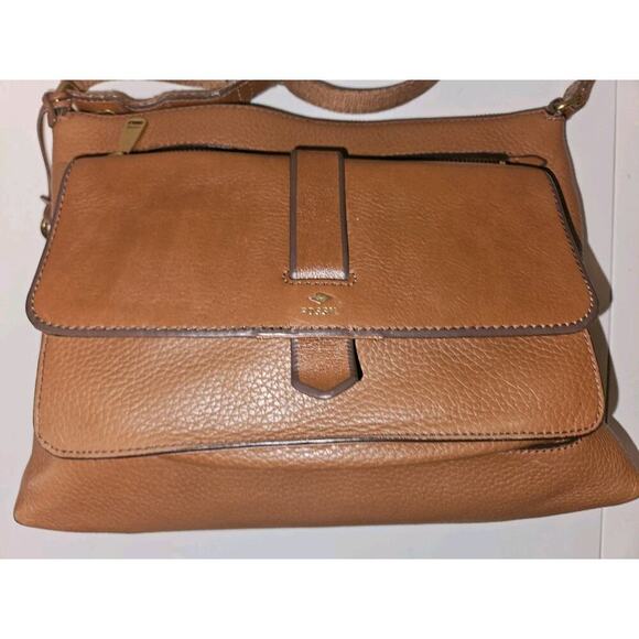 Fossil Kinley Medium Brown Pebbled Leather Crossbody Purse Bag 12x9x2 - Picture 6 of 13